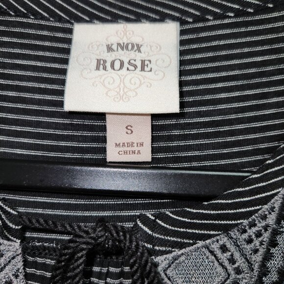 Knox Rose Black & White Striped Long Sleeve Blouse Embroidered Detail S 4027 - Picture 4 of 8